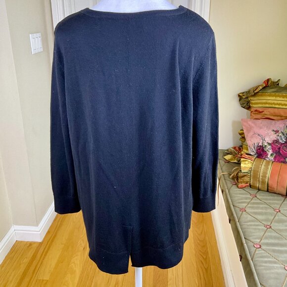 The Kooples Sweater Merino Wool Zip Shoulder Lamb Front Pocket Black (~40” bust) - Picture 3 of 7